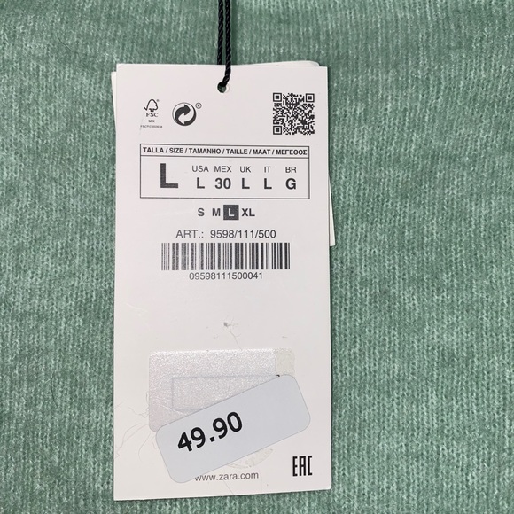 Zara Alpaca Wool Blend Sweater Green Mint Size L - Picture 11 of 11